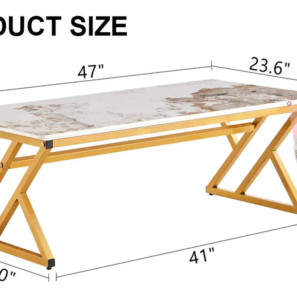 طاولة قهوة من الرخام الصخري باللون الأبيض وأرجل معدنية ذهبية حديثة مقاس 47 بوصة أثاث غرفة المعيشة متينة