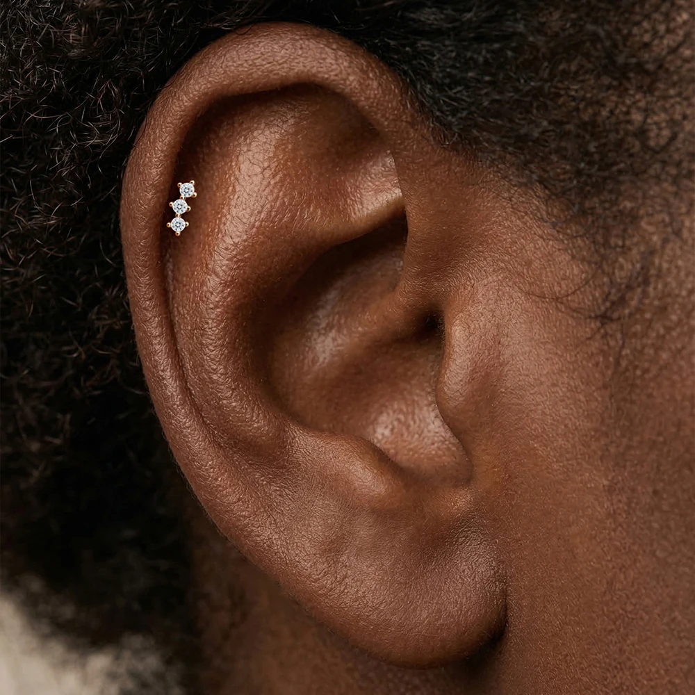 KOJ 14K Gold Moissanite Cartilage Piercing Earring Flower Dainty Stud 5/6/8MM Hypoallergenic Fine Jewelry For Women Daily Wear
