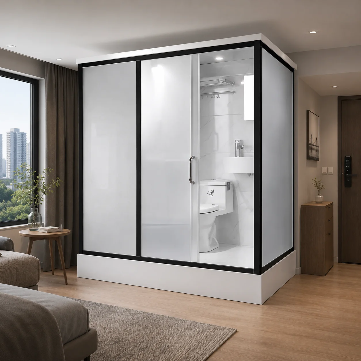 Dual Use Integrated Shower Cabin SMC Base Dry Wet Separation Wind Warm Light Ceramic Toilet Large Space
