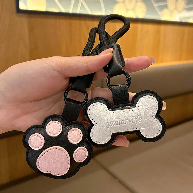 Cute Leather Cat Paw Shape Keychain Pendant Lovely Dog Bone Key Chains Car Bag Charm Phone Pendant Trinket Key Ring Accessories