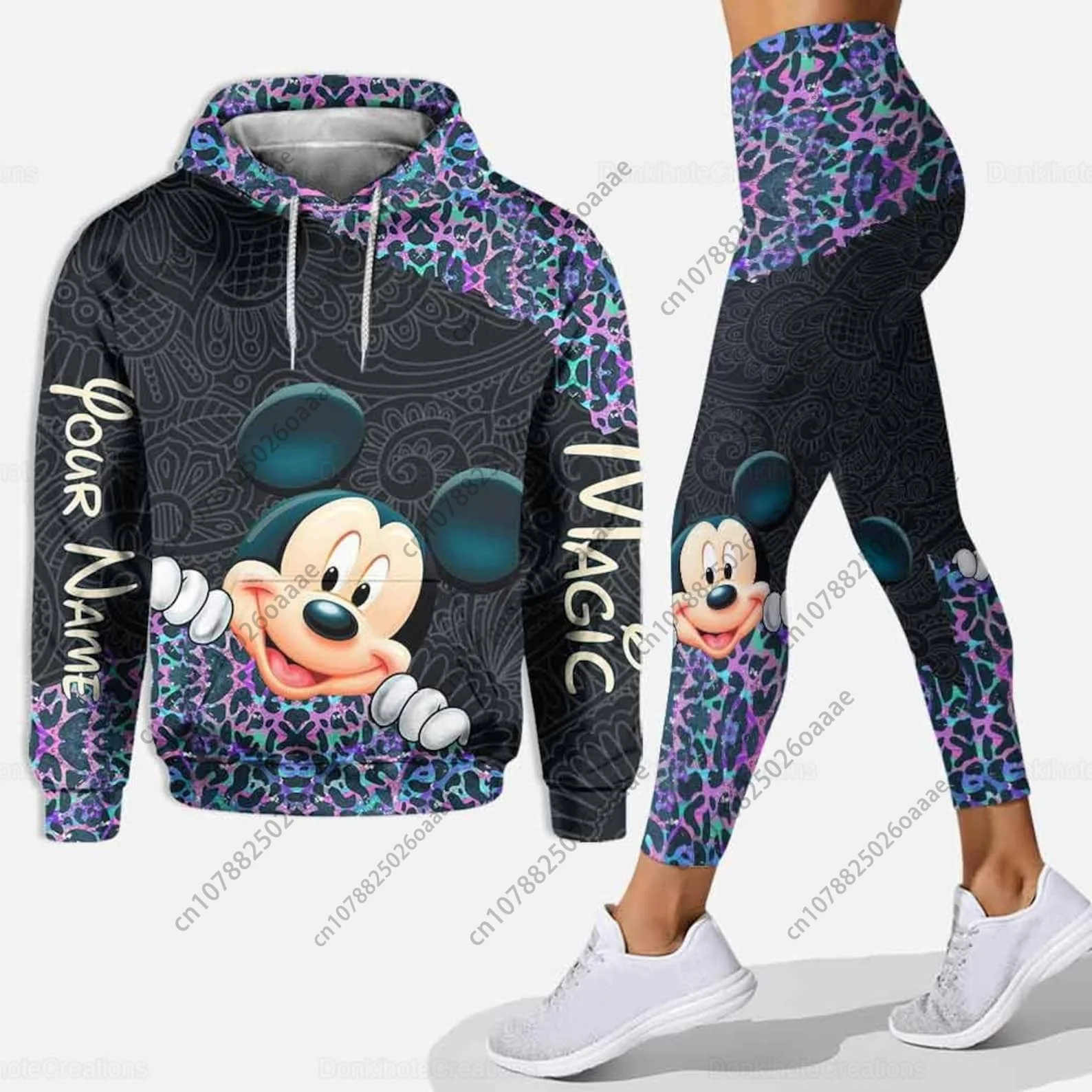 2024 Aangepaste Naam Disney Mickey Mouse 3d Hoodie Dames Hoodie Yogabroek Set Disney Mickey Joggingbroek Hoodie Mode Sportpak