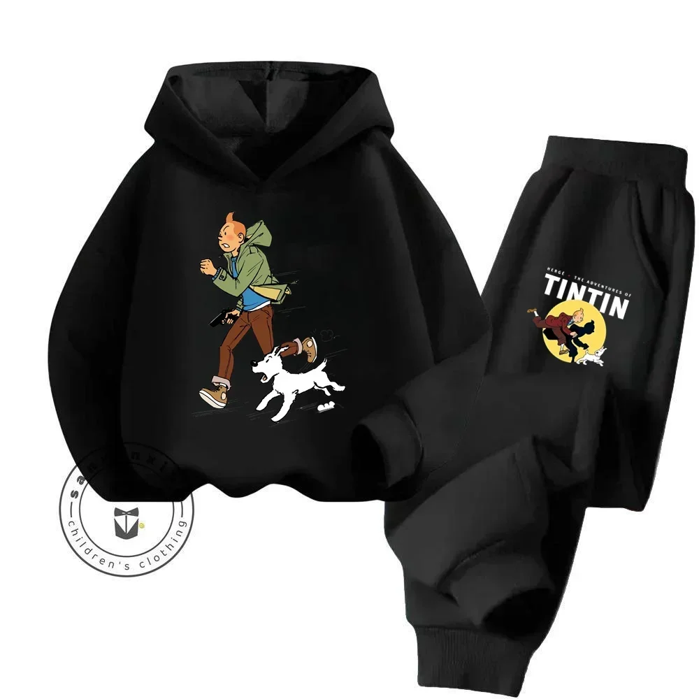 2024 The Adventures of Tintin Cartoon Stylish Long Sleeve Delicate Softness and Profound Fashion for Kids\' Everyday Hoodie Set