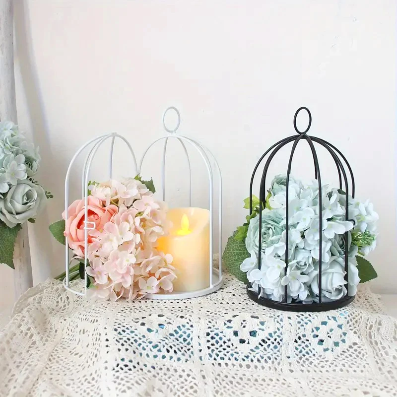 Iron Garden Metal Birdcage White Black Line Cage With Bird Hook Decoration Hanging Flowerpot Succulent Plants Stand Candlestick