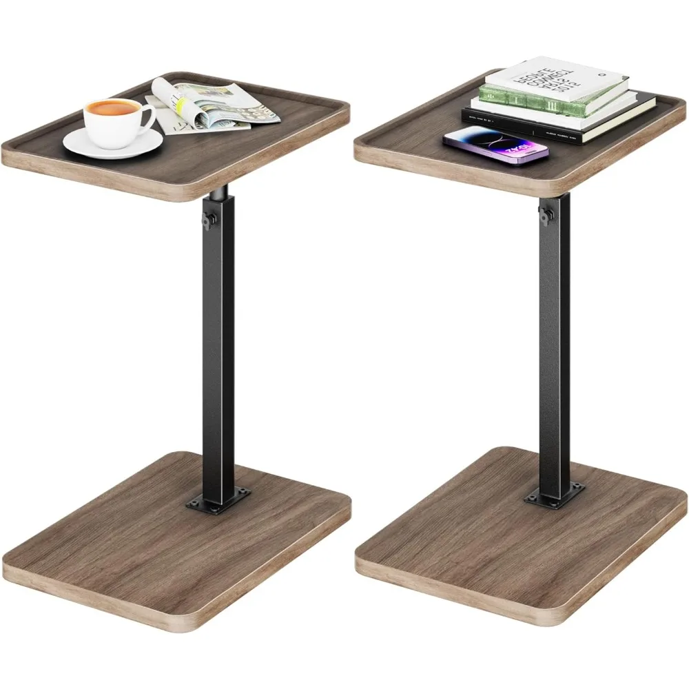 

TV Sofa Tray Table Set of 2, 360° Swivel Side Table, Height Adjustable TV Tray, C Shaped Snack End Table for Couch, Bed, Small L
