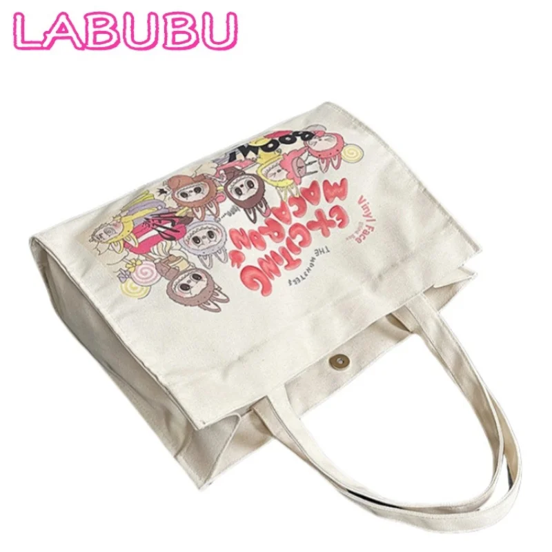 New Cute Labubu Monster Doll Printed Letter Handbag Large Shoulder Bag Women's Canvas Zipper Hidden Commuterhandbagbirthday Gift