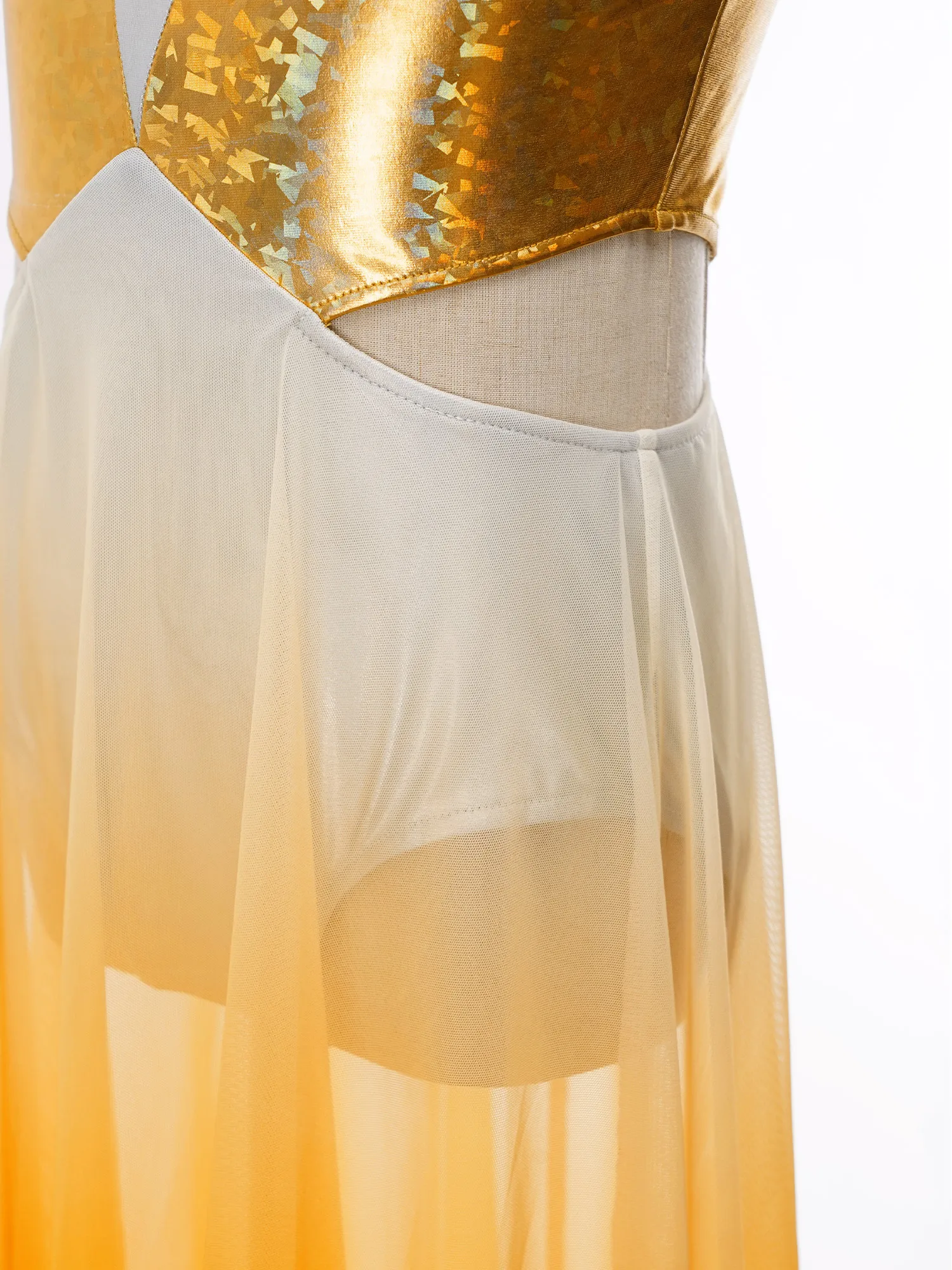 Kids Girls Lyrical Praise Dance Dress Sleeveless Metallic Bodice Mesh Ballet Gymnastics Leotard Choir Worship Ballroom Dancewear