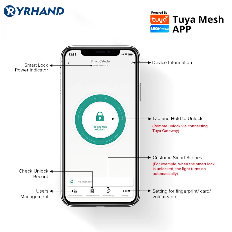 Tuya APP Fingerprint RFID Card Bluetooth Euro Cylinder Smart Door Lock  Keyless Electronic with Alexa Google Home Replacement