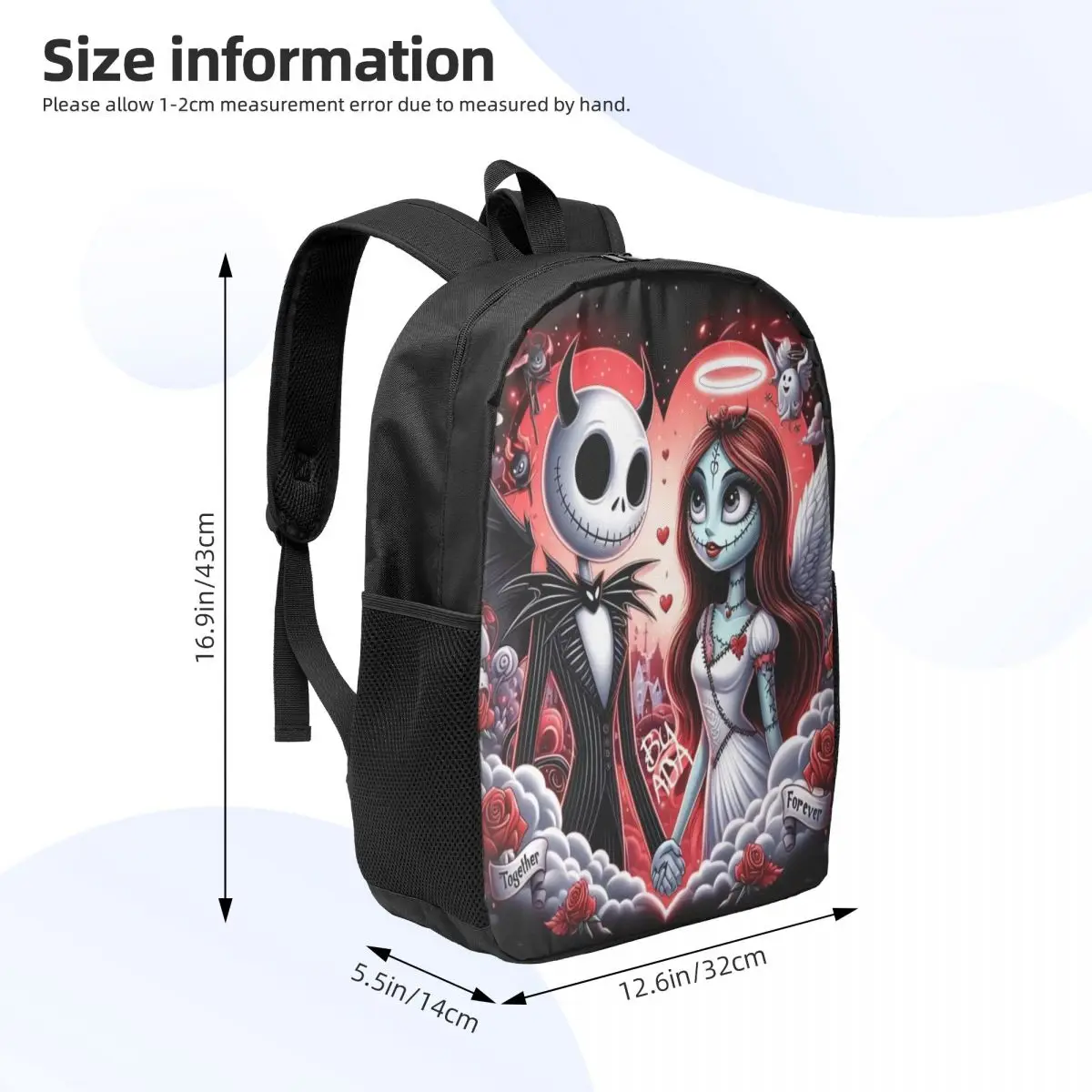 Custom Halloween Nightmare Before Christmas Backpacks for Women Men School College Jack Skellington Love Bag Printing Bookbags