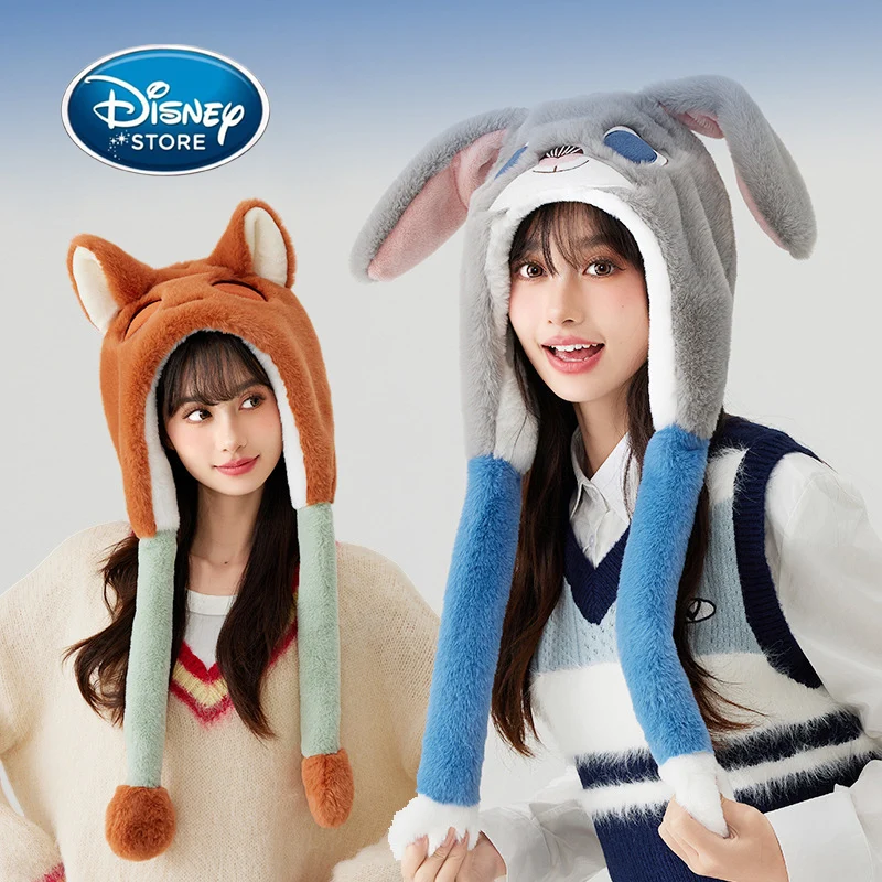 

Disney Zootopia Funny Hat Women's Winter Hat Judith Nick Plush Ear Protection Hat Cartoon Ear Moving Cap Christmas Gifts Headwea