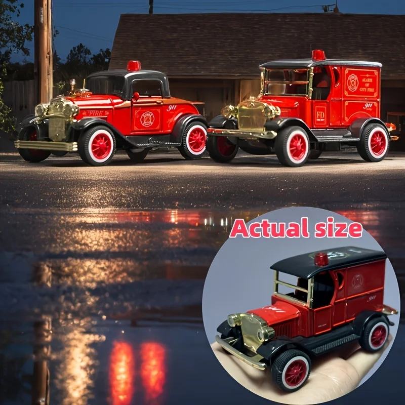 Collectible vehicle, vintage die-cast truck model, retro metal fire trucks, miniature vehicles, fire trucks, home antique trucks