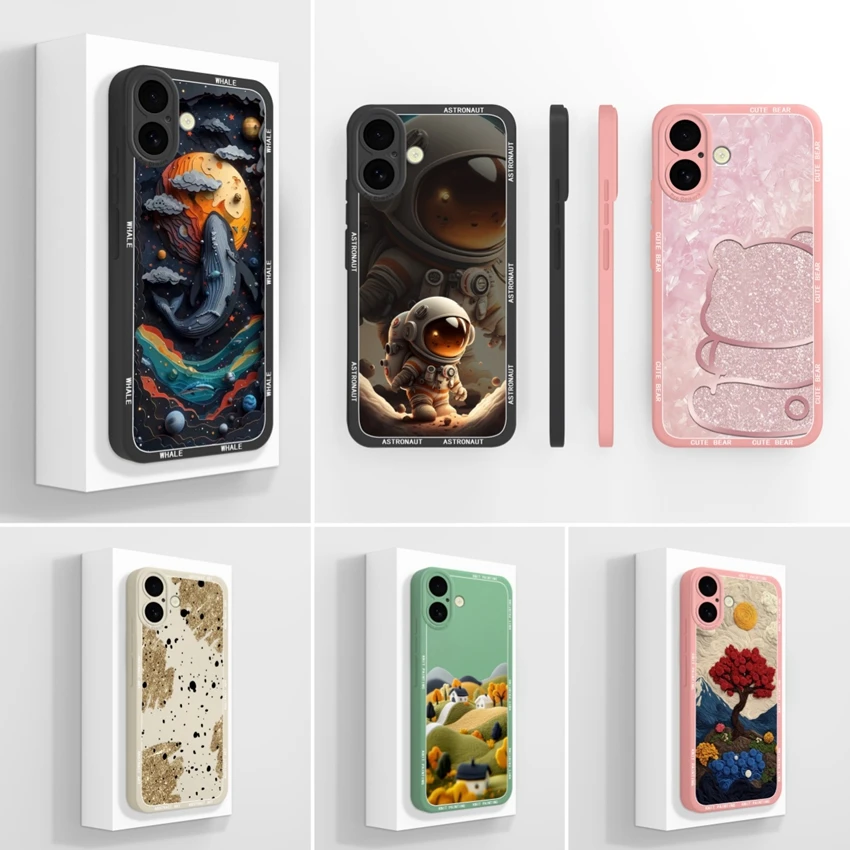 

Funda для iPhone 16 Plus iPhone 16 Pro Max 16e Чехол для телефона с фантазийным рисунком кита, жидкий силиконовый мягкий бампер, противоударная задняя крышка