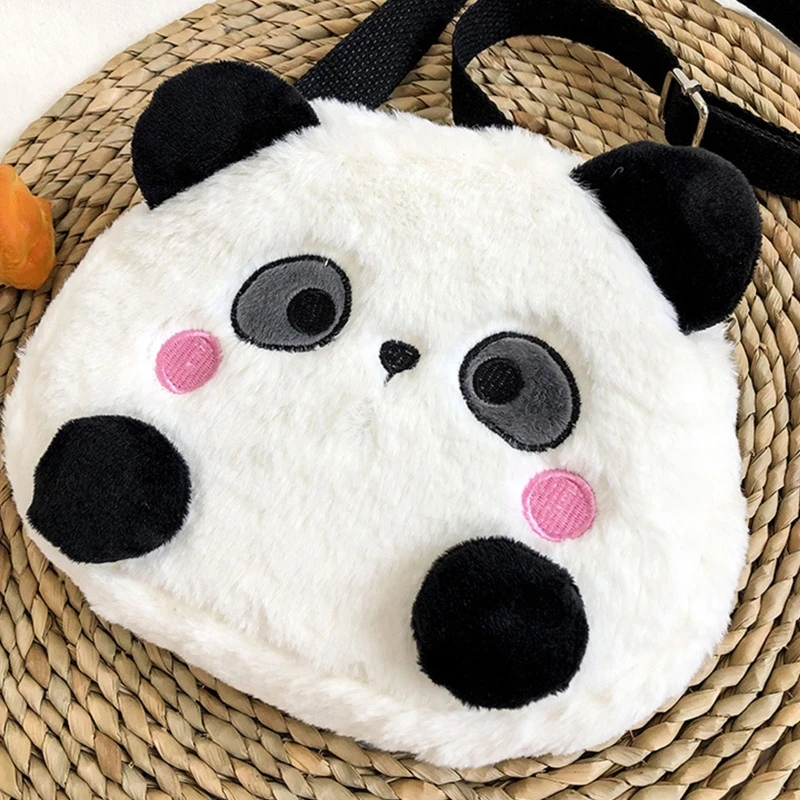 Cute Lolita Plush Shoulder Bag Crossbody Purse Plush Cartoon Panda Messenger Bag for Lipstick Comb Small Mirror 517D