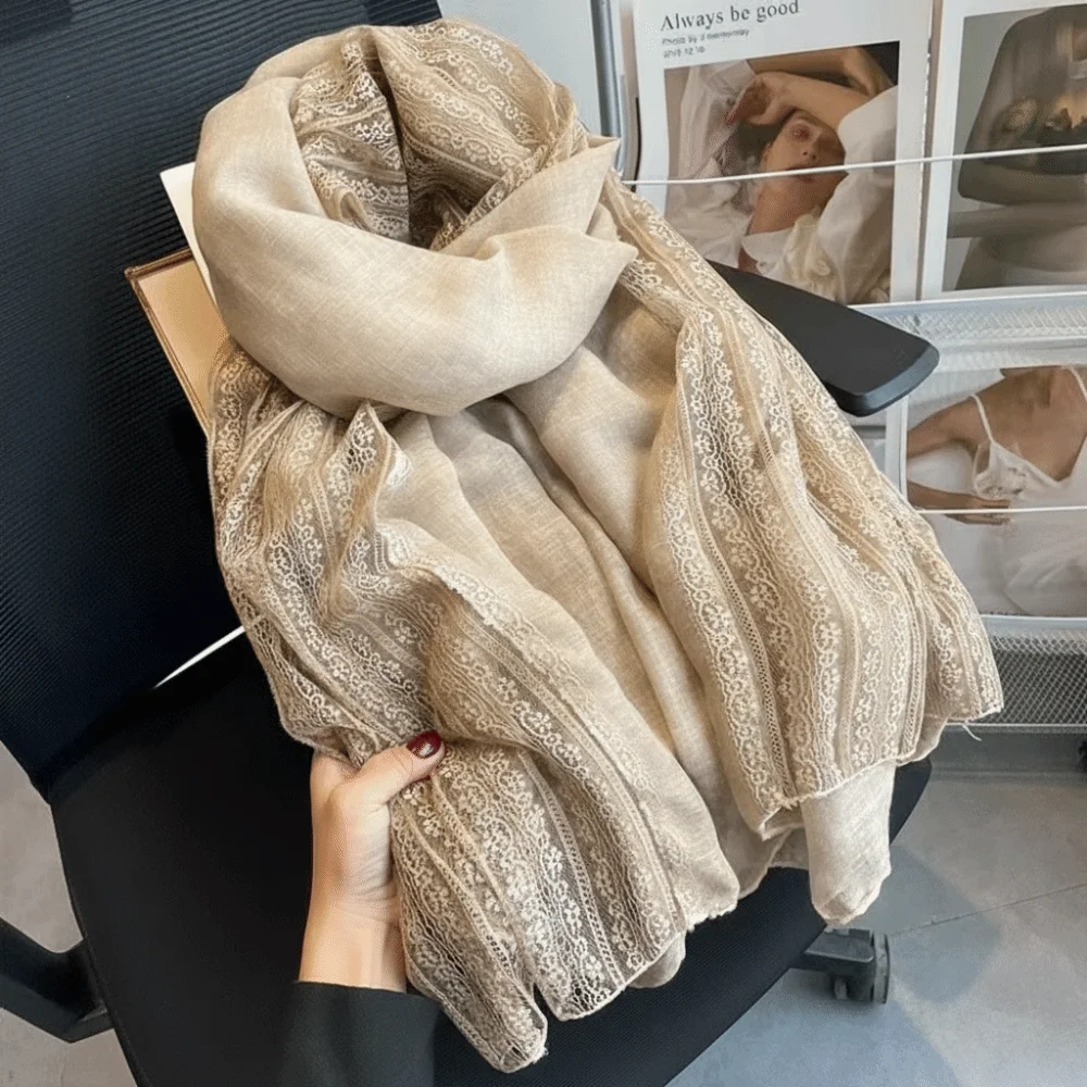 

Fashionable Versatile Linen Scarf Thin Breathable Lace Scarf Sun Protection Elegant Silk Scarf Summer Spring Autumn for Women