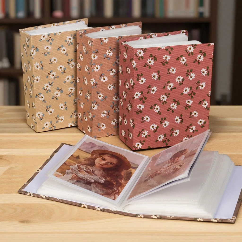 

4R 6 Inch 100-Pocket Floral Print Insert Photo Album Cute Flower Design for Family Memories & Wedding Gifts