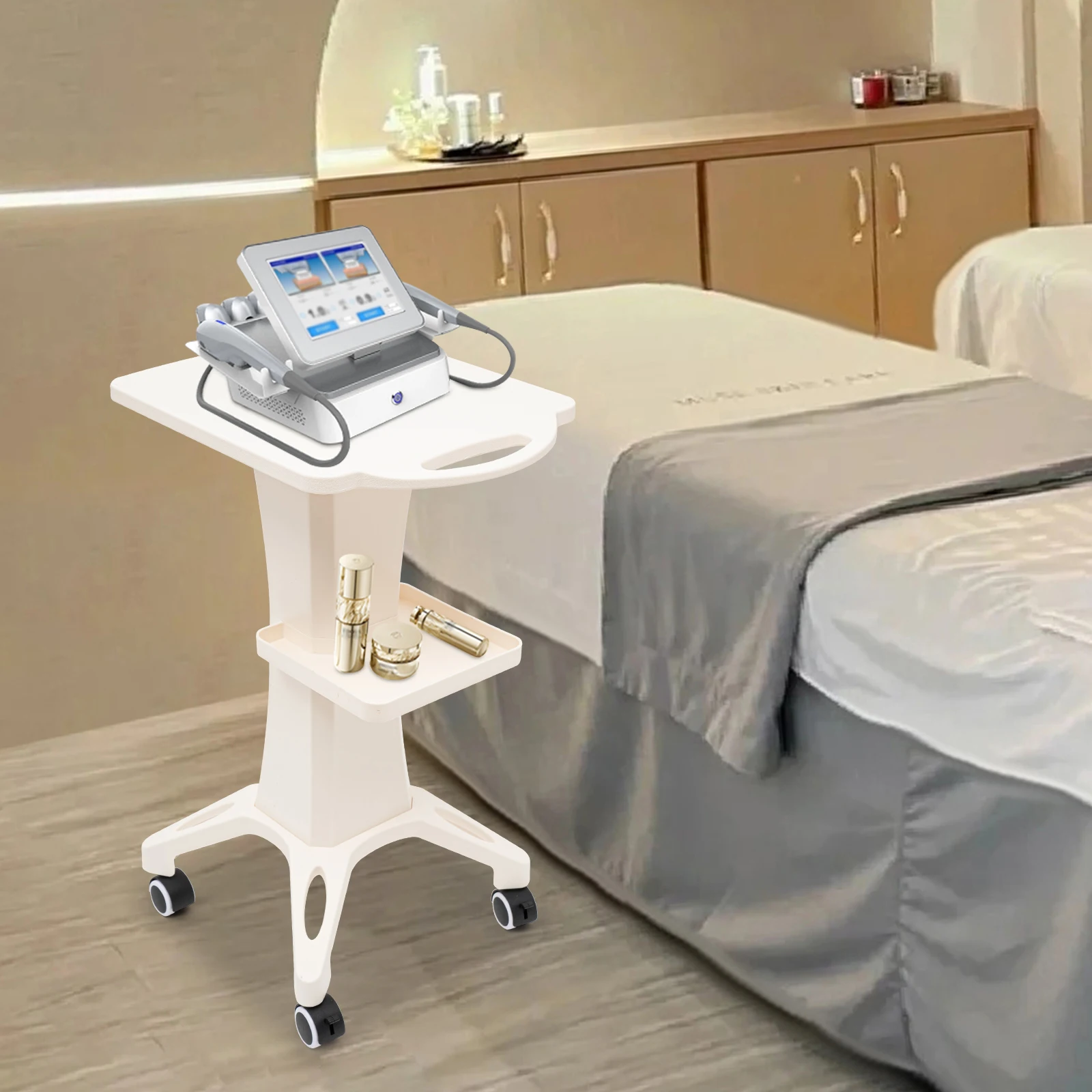 Carrello per salone di bellezza Carrello per spa professionale Carrello per salone spa in ABS Supporto mobile per strumenti di bellezza su ruote con