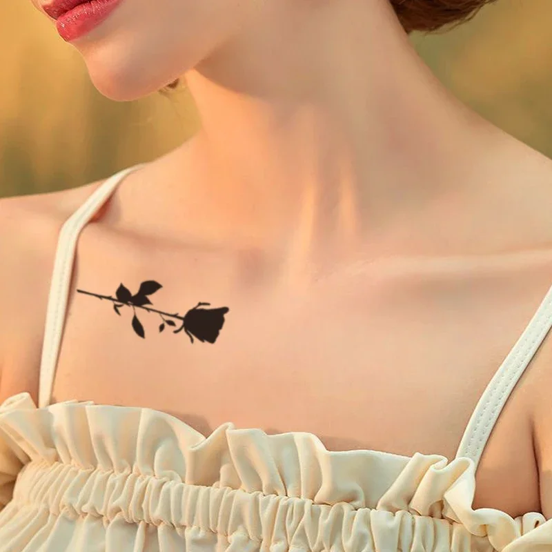 

Waterproof Temporary Tattoo Sticker Black Sexy Rose Flower Fake Tattoos Flash Tatoo Arm Hand Chest Neck Body Art for Women Men