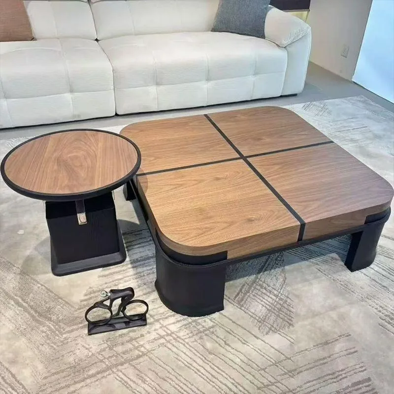 Retractable two-in-one round coffee table combination Italian apartment building lobby negotiation sofa matching coffee