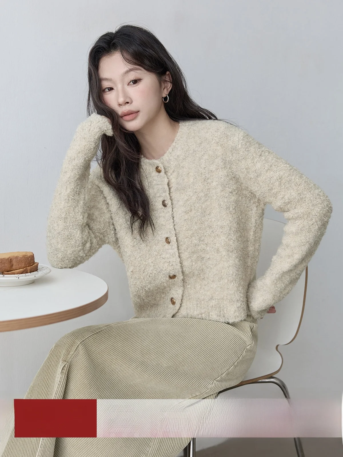 

Kaki Color Knitted Sweater Women's Elegant Fashionable Slimming Vintage Spring New Arrival Cardigan HuiXi Commute Style round...