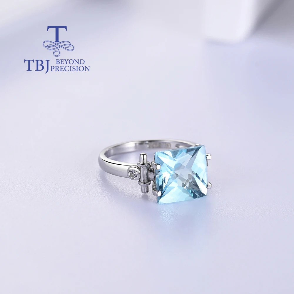 Light luxury design November Birthstone Checkered cut Natural Blue Topaz square Ring S925 silver ladies anniversary banquet wear