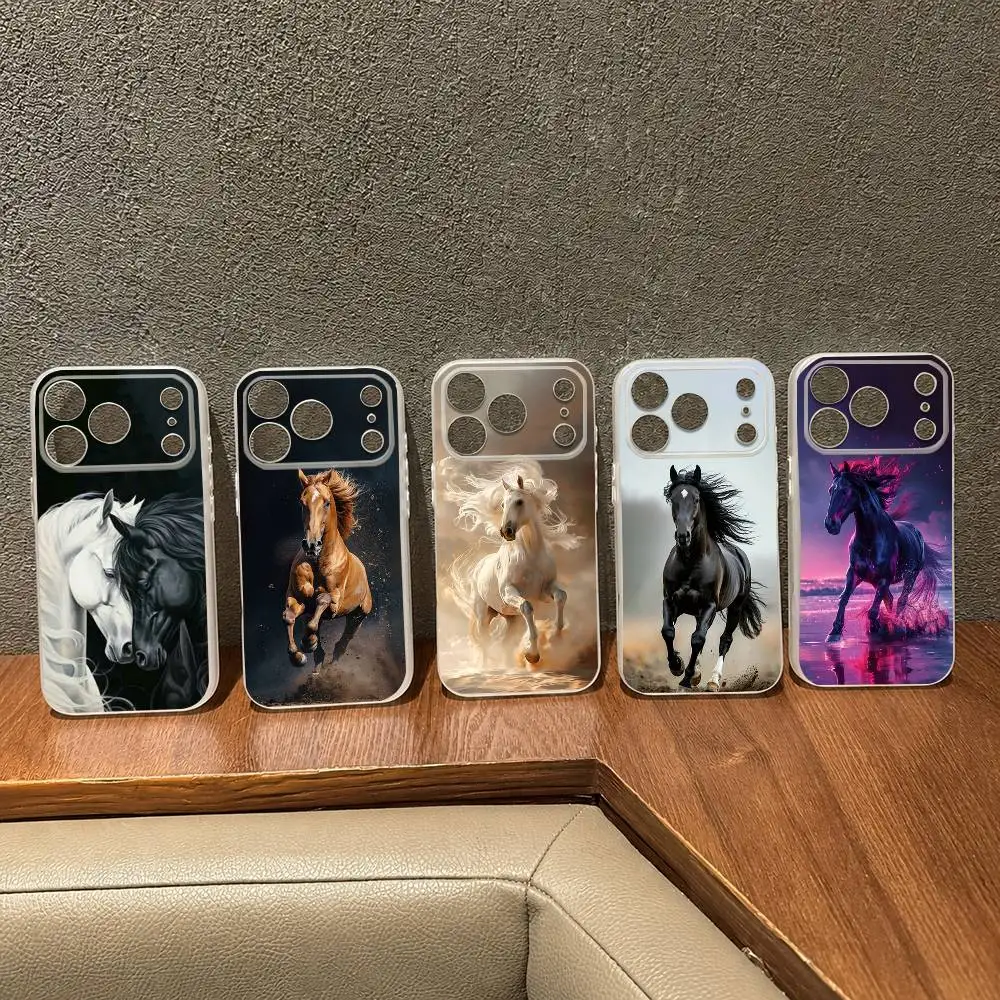 White Black Horses Galloping  For Magsafe Case for iPhone 17 Air 16 15 14 Plus 13 12 11 Pro Max Magnetic Wireless Charging Cover