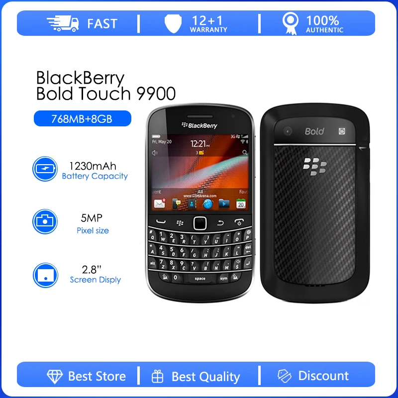 Blackberry 9900 odnowiony-oryginalny telefon komórkowy Blackberry 9900 3G QWERTY + ekran dotykowy 2.8 'wifi GPS 5.0MP 8GB ROM blackberry