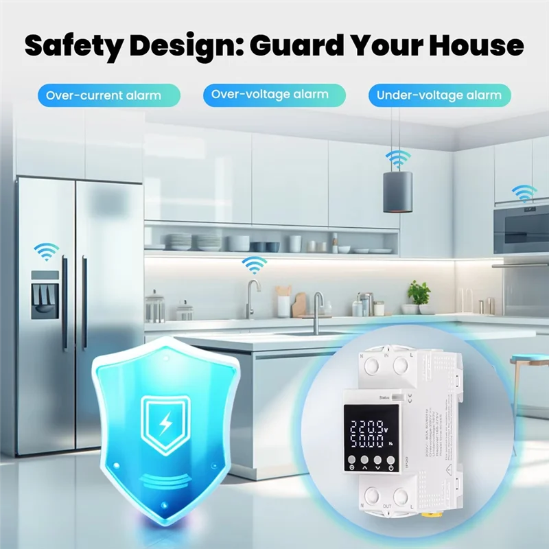 B29C-Tuya Wifi Smart Circuit Breaker 80A-Alarme Conjunto de limiar Monitor de eletricidade V0 Controle de aplicativo retardador à prova de fogo