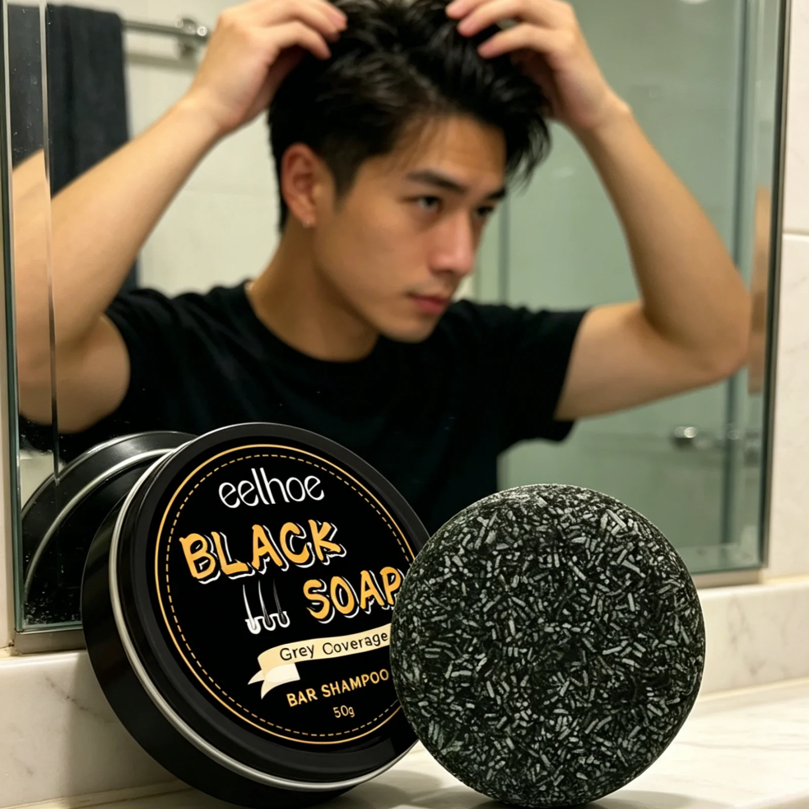 EELHOE Black Soap Deep Nourishment Long Lasting Moisturizing Powerful Cleaning Soft Smooth Hair Revitalizing Natural Shampoo Bar - view 4