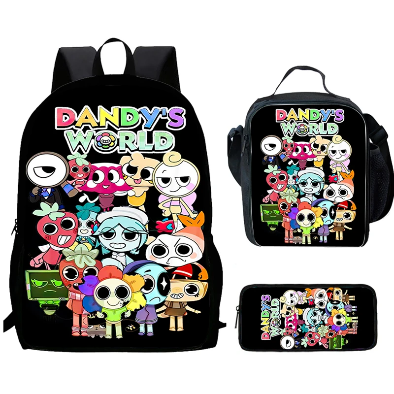 Cartoon Dandy Printed Child School Backpack With Lunch Bags Pencil Bags For Age 4-9 ,Light Weight School Bags For Boys Girls