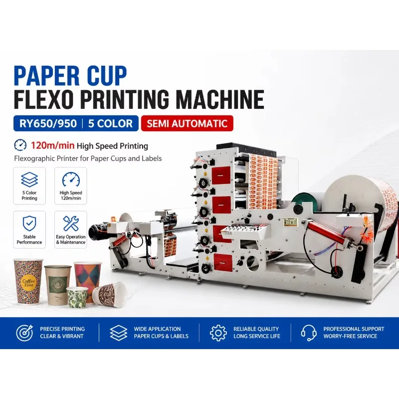 Paper Cup Flexo Printing Machine RY650/950 5 Color Semi Automatic 120m/min Flexographic Printer for Labels