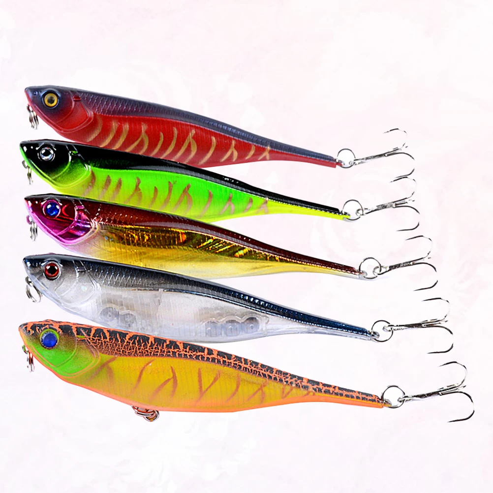 

5 pcs Floatable Fish Baits Reusable Colorful Vivid Life-like Striped Bass Black Fish Hard Lures Artificial Tackle Strong Treble