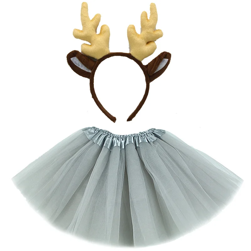 

Kids Women Animal Deer Antler Elk Ear Horn Headband Skirt Set Children Party Costume Cosplay Halloween Birthday Headwear