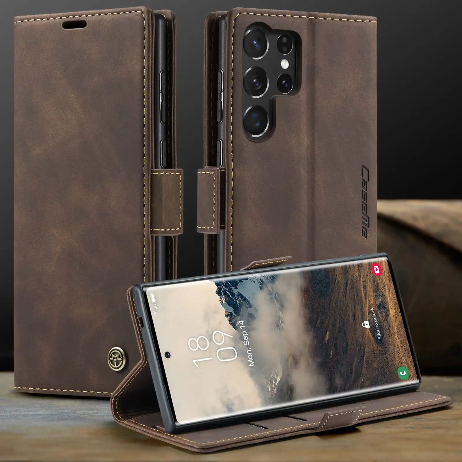 

Роскошный чехол в стиле ретро для Samsung Galaxy S25 Ultra с несколькими слотами для карт, функциональная подставка для телефона, кожаный кошелек Galaxy S25 Edge