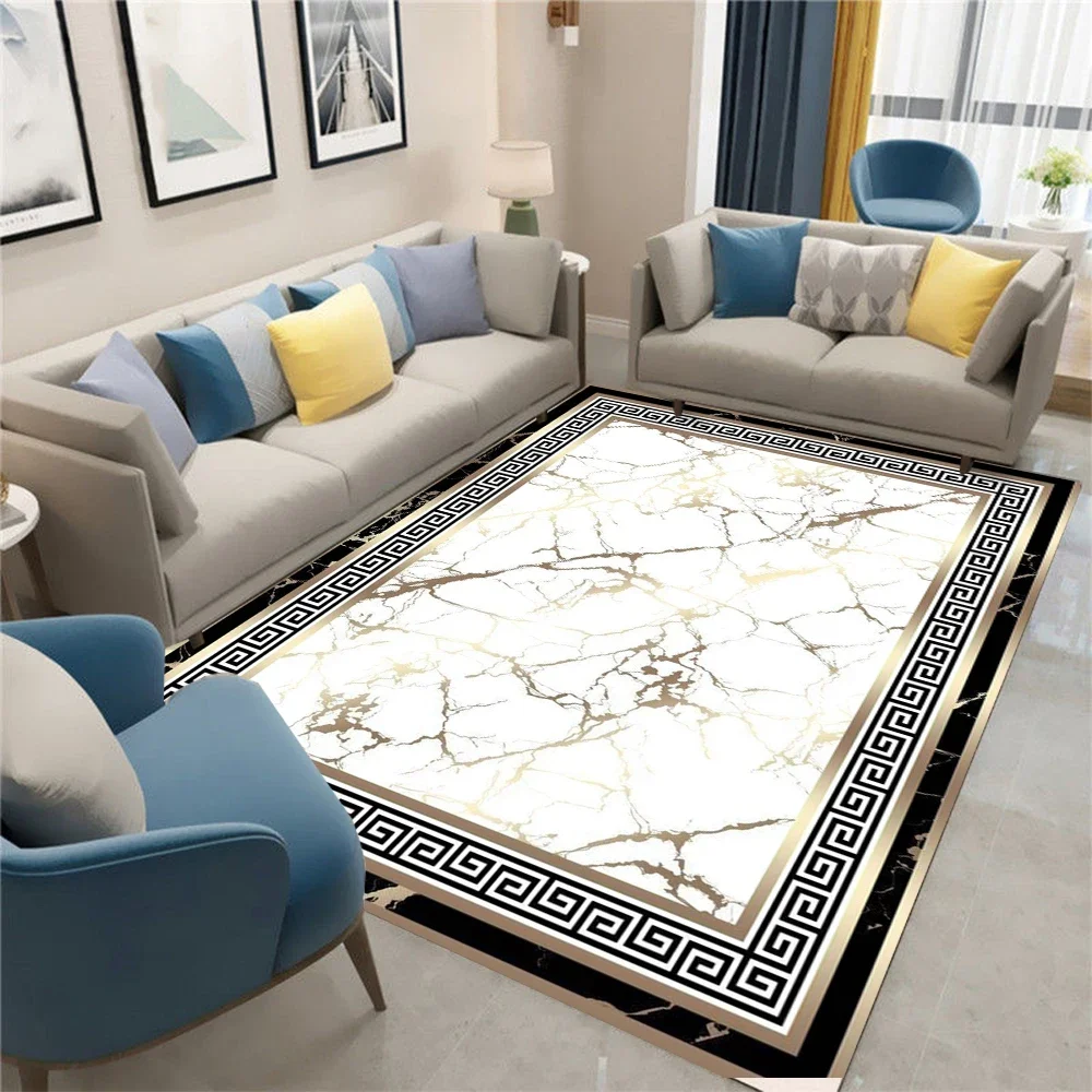 

Black Gold Marble Area Rug Modern Abstract Geometric Rug Non-Slip Soft Floor Carpet Decor for Home Living Room Bedroom Office