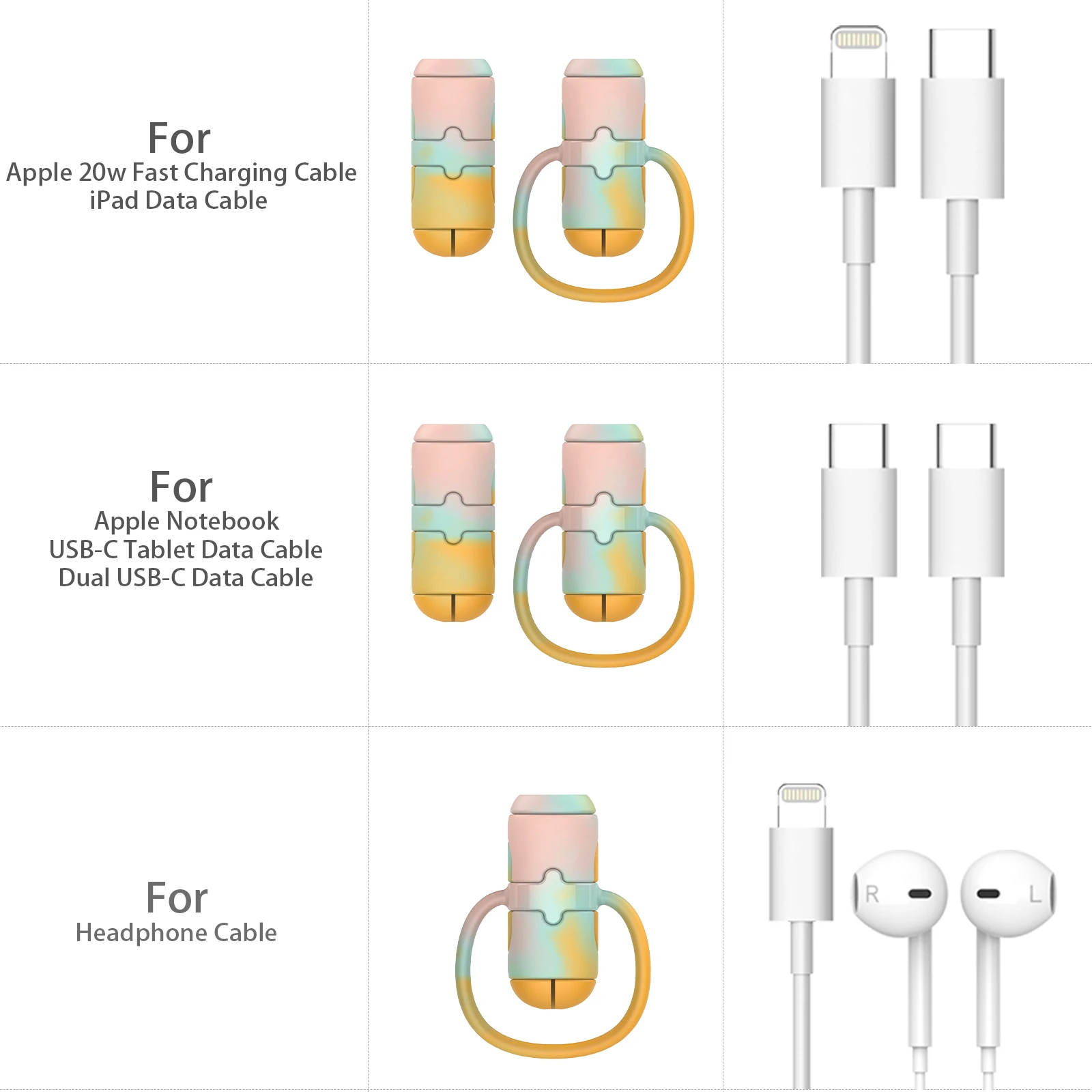 Silicone Charger Cable Protector,USB Cable Protective for iPhone/Type-C Cord Organizer Winder Saver For USB Charger Cable