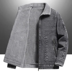 2023 Autumn/Winter New Fashion Solid Color Lamb Wool Denim Jacket Men's Casual Thick Warm High Quality Plus-Size Jacket