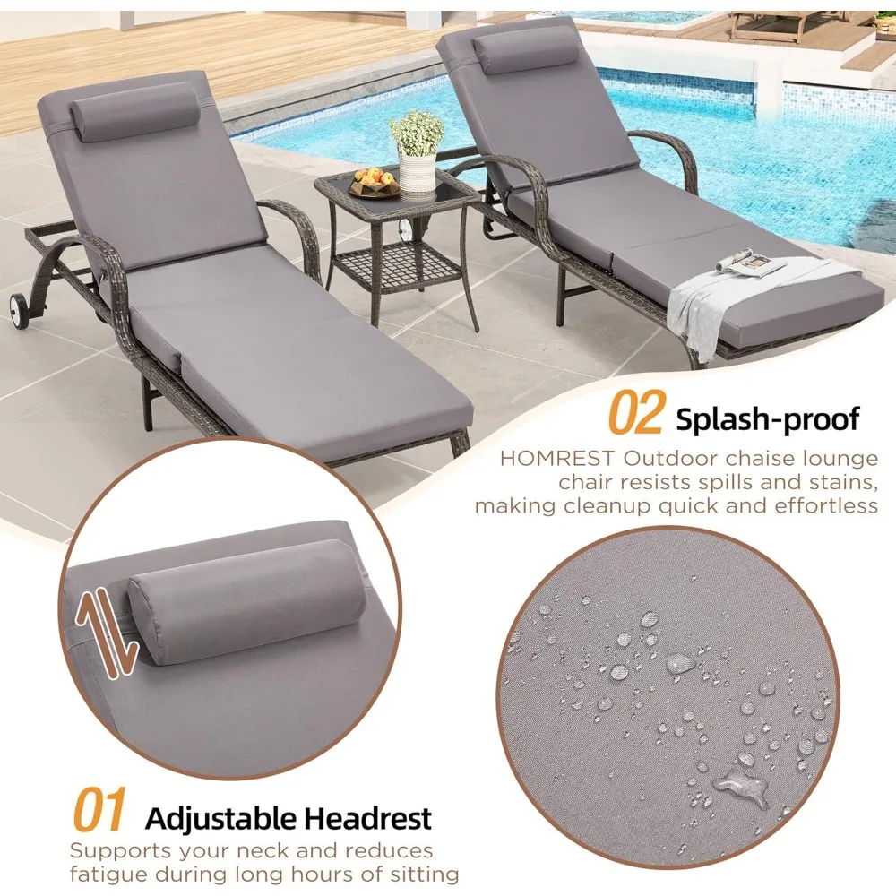 طقم صالة ويكر تشيس مكون من قطعتين، كرسي صالة حمام السباحة مع طاولة جانبية، كرسي استرخاء للاستلقاء في الهواء الطلق مع عجلات 5 مستويات قابلة للتعديل