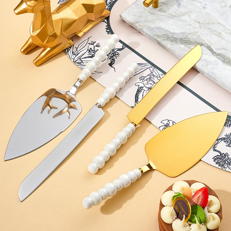Creative Pearl Ceramic Handle Cake Knife and Spatula Set Steel Stainless Cheese Slicer Pizza Knife Dessert Fork