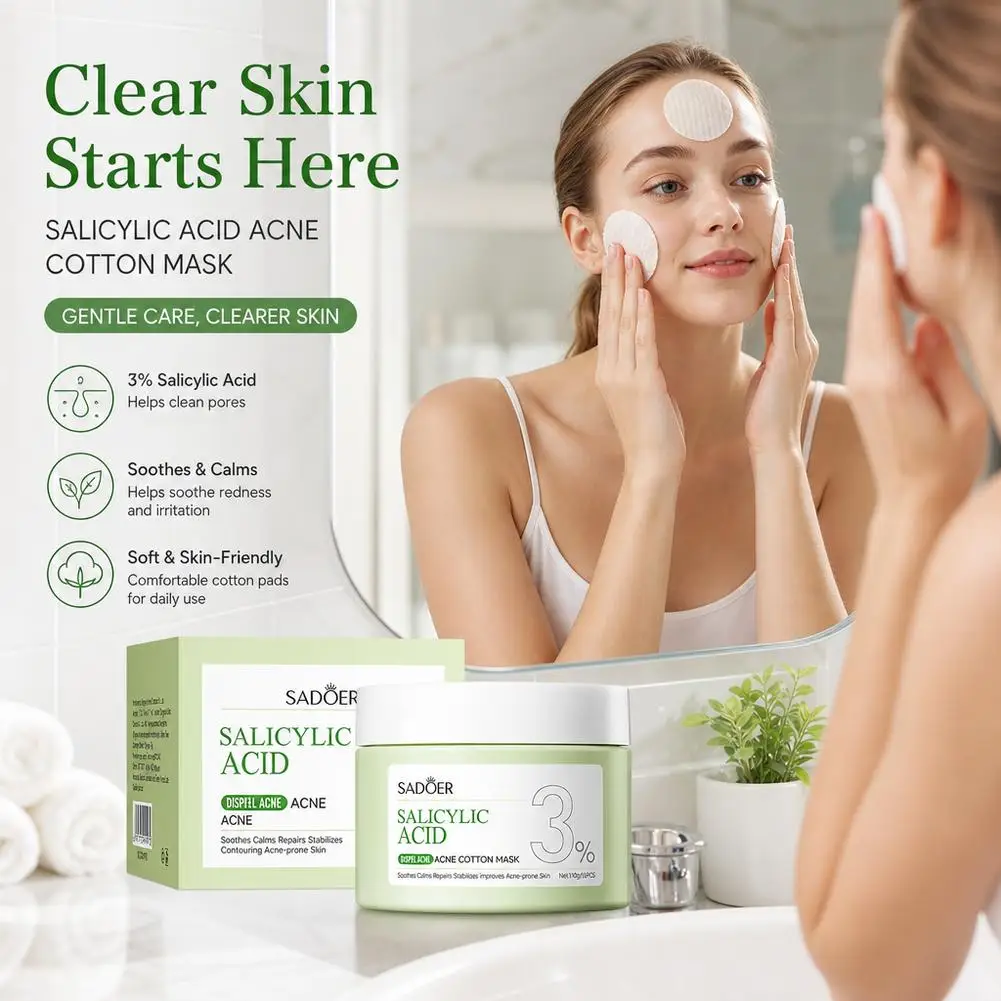 3% Salicylic Acid Acne Cotton Pads Dual Texture Exfoliating Pad Control Oil Minimize Pores Soothe Acne Prone Skin Facial Care