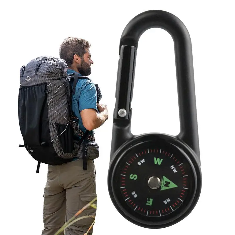 Outdoor Mountaineering Buckle Compass Pointer Mini Keychain Hydro Thermograph Compass Key Hook Camping Tool Compass Carabiner