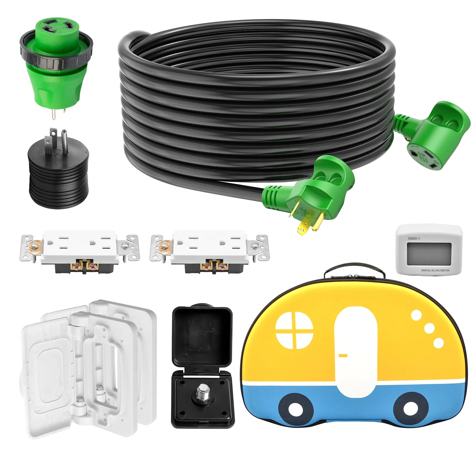 RV Awning Accessories Combo Kit Including Camper Extension Cord Electrical Plugs&Sockets and Other Exterior Accessories