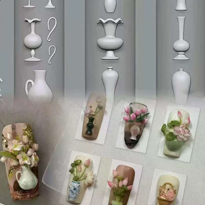 Mini Vase Nail Silicone Mold Nail Art Stamp Chinese Style Relief Nail Decoration Accessories Nail Art Mold DIY Manicure Tool