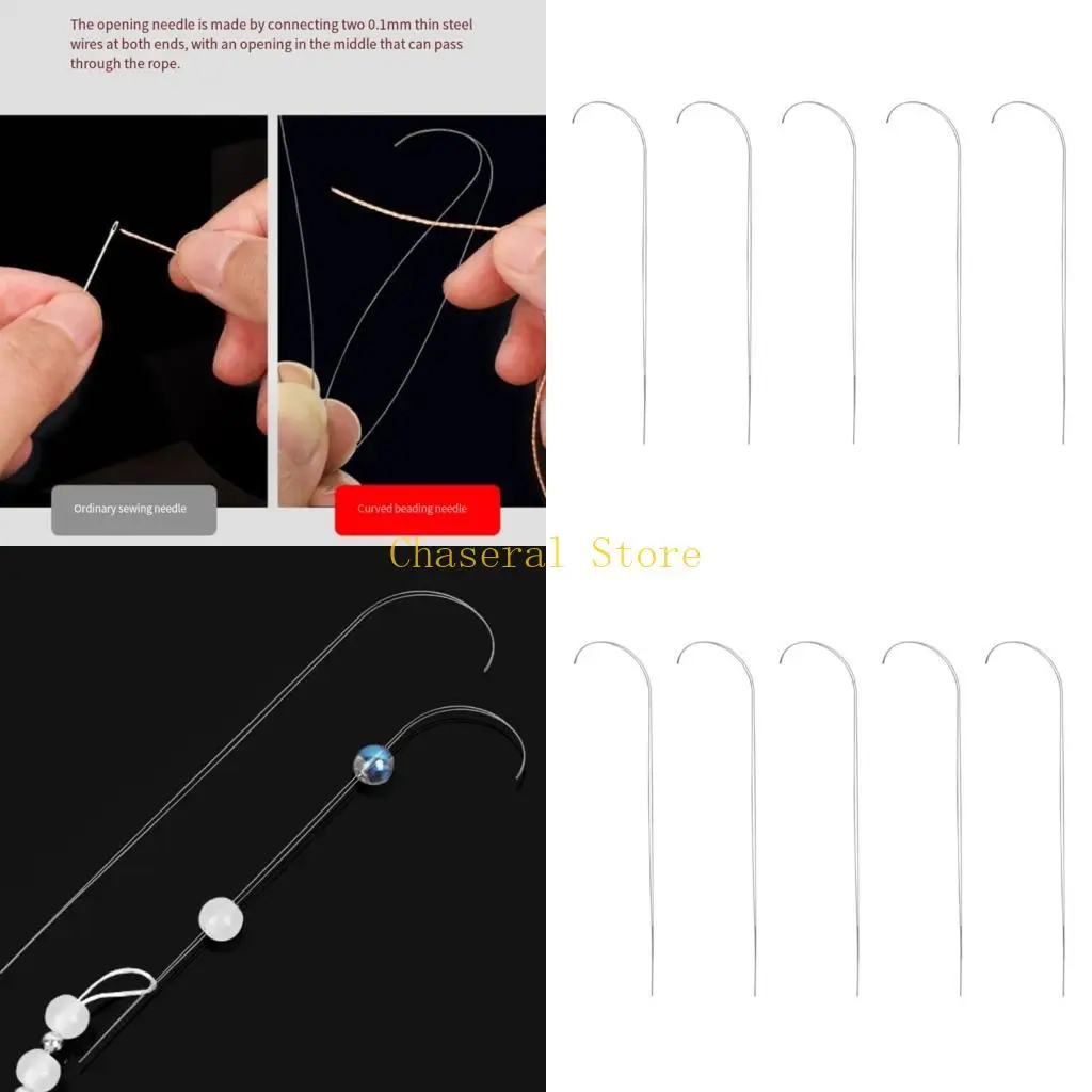 E7CE 5Pcs Stainless Steel Curved Beading Needle For Children Craft Jewelry Rounded Safety Tip And Easy Threading Design