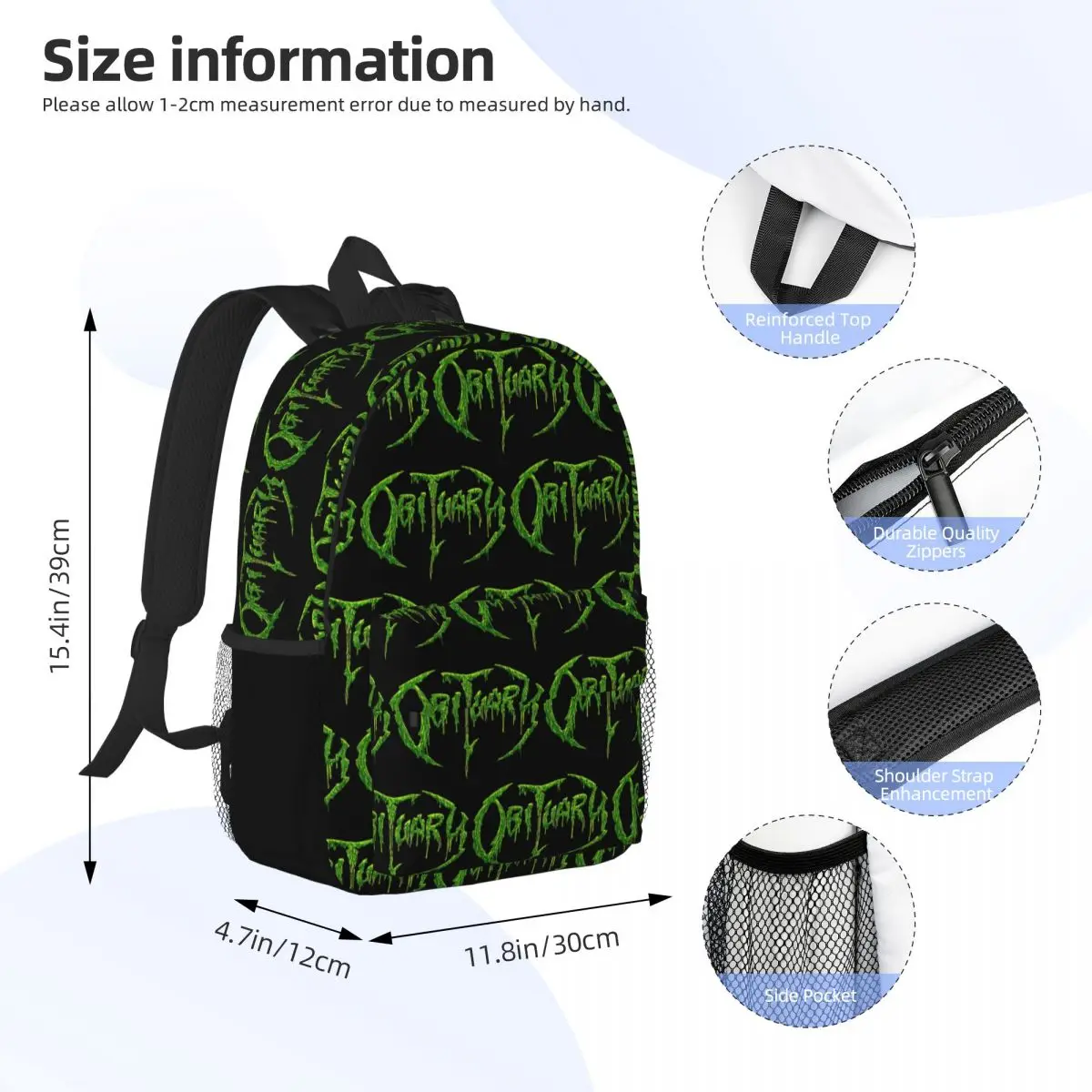 Adult Obituary Band Logo Death Metal Trucker Backpack Student Boys Girls BookBag Men Women School Bag Computer Shoulder Bags
