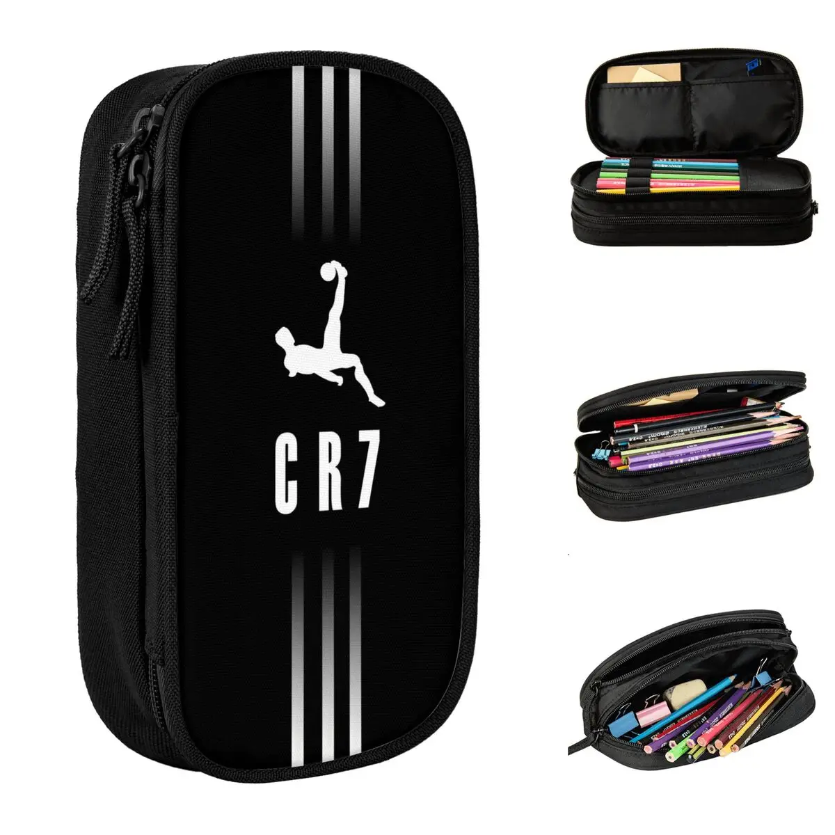 

Large Capacity Pencil Pouch Cr7 Football Soccer Cristianos Office Accessories Cr7 Double Layer Pen Case Women Makeup Bag