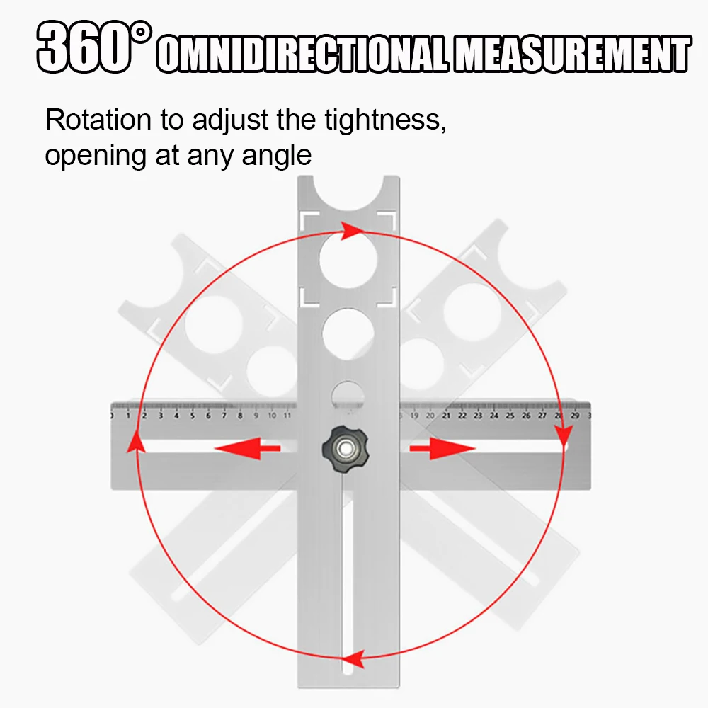 Stainless Steel Ceramic Tile Hole Locator Ruler 360 Degree Adjustable Punching Punching Measure Tools For Building Ruler Puncher