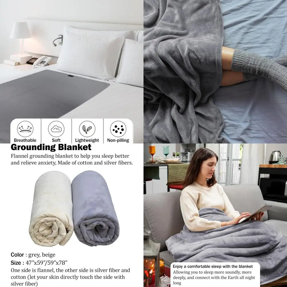 

Silver Fiber Grounding Blanket for Enhanced Sleep and Stress Relief (59x78, Grey)