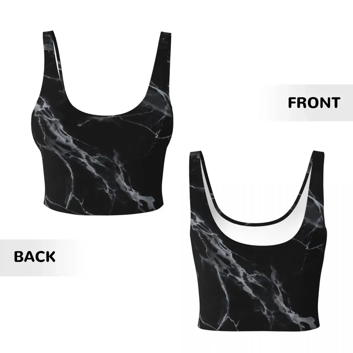 Custom Black And White Marble Women Sports Vest Bra Gym Workout High Impact Yoga Crop Tank Top
