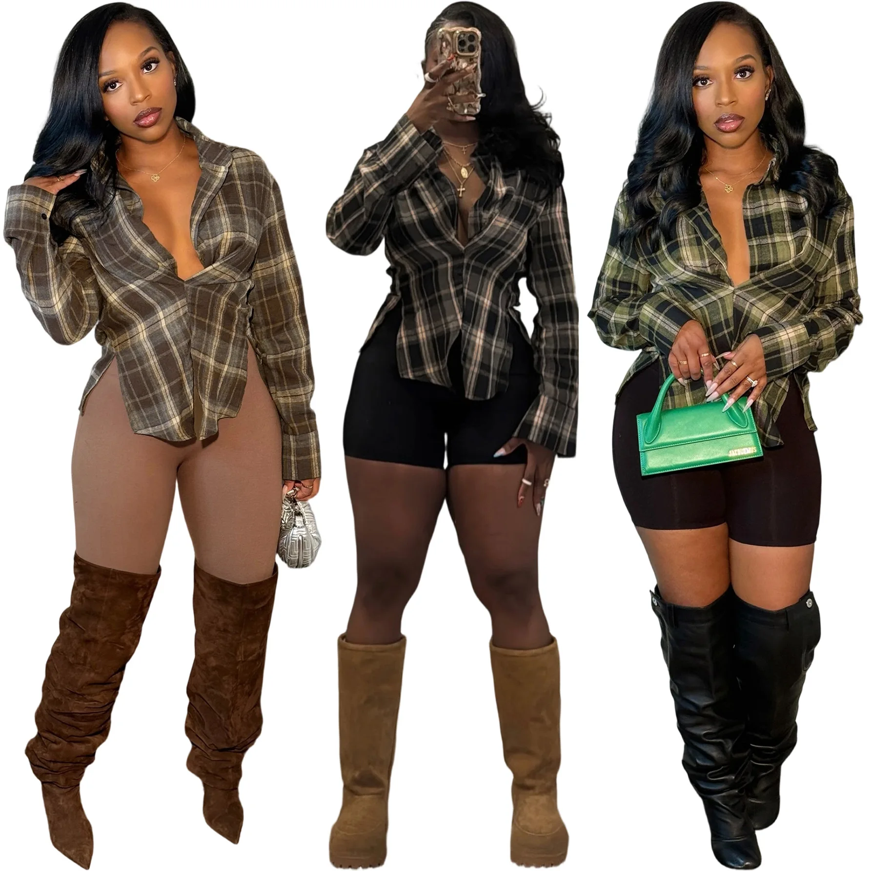 

BN366 Новая европейская и американская женская клетчатая элегантная рубашка с длинными рукавами и лацканами, топ для женщин