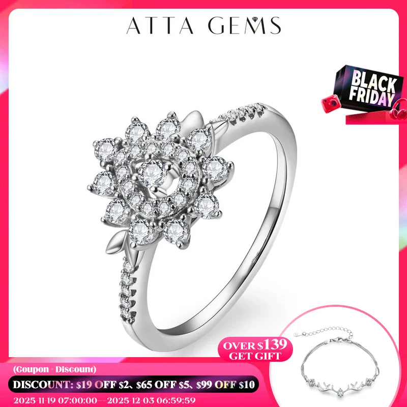 

ATTAGEMS Luxury D Color Moissanite Rings 100% 925 Sterling Silver for Women Sparkling Flower Engagement Wedding Jewelry Gift New