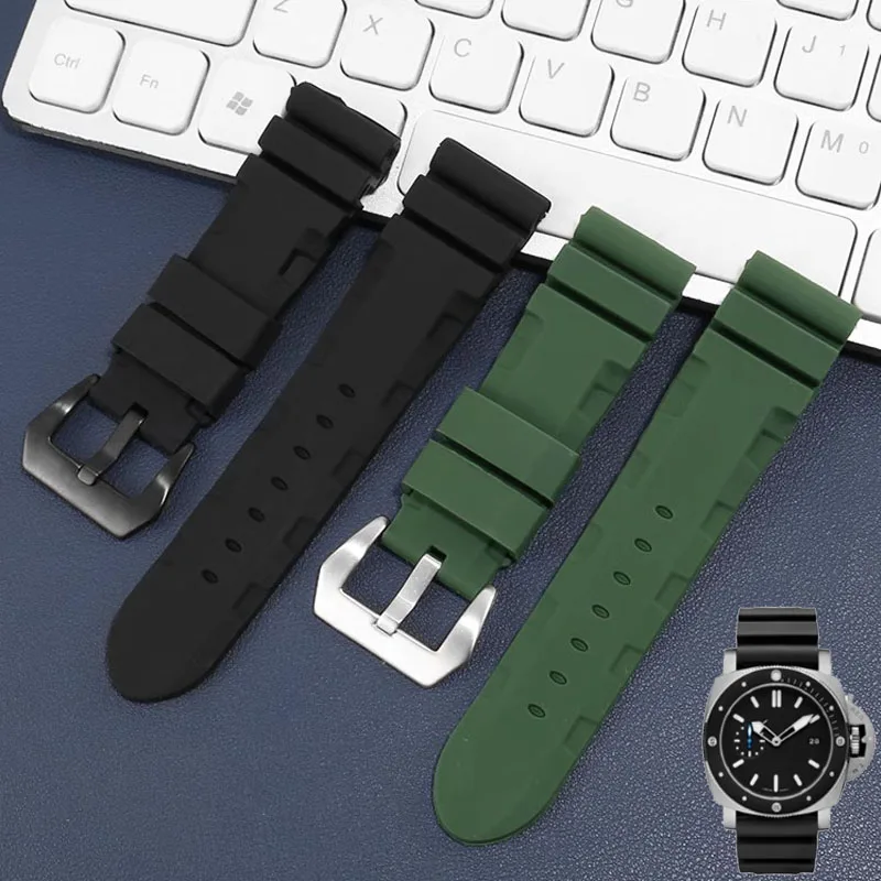Watch accessories Band For Panerai SUBMERSIBLE PAM 111 441 616 Soft Silicone Rubber 22mm 24mm Men Watch Strap Bracelet